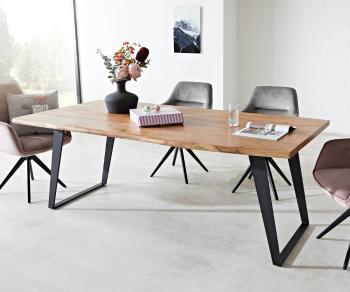 Jedálenský stôl Edge 200x100 akácia prírodná kovová šikmá podnož