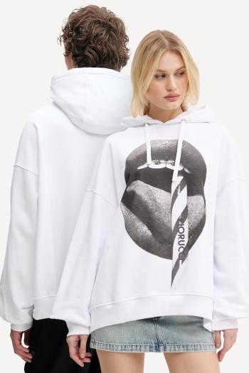 Bavlnená mikina Fiorucci Mouth Print Relaxed Fit Hoodie biela farba, s kapucňou, s potlačou, U02SPSHO092CJ05WH05