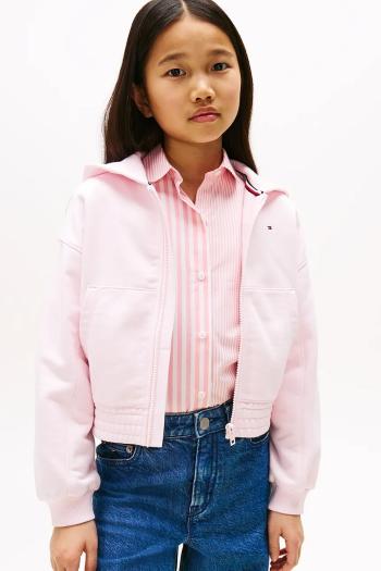 Detská mikina Tommy Hilfiger ružová farba, s kapucňou, jednofarebná, KG0KG08688