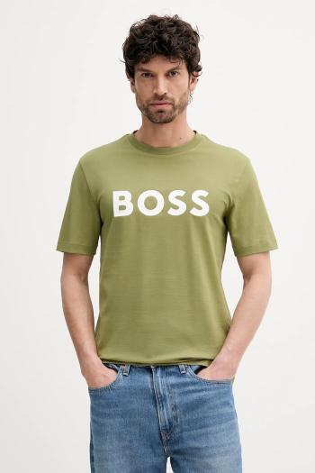Bavlnené tričko BOSS béžová farba, s potlačou