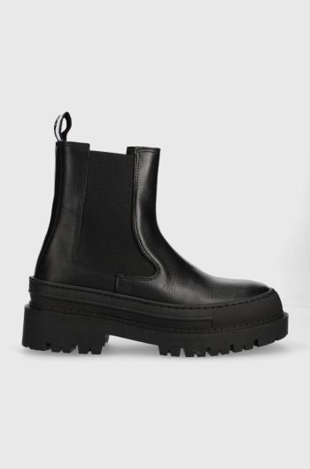 Kožené topánky chelsea Tommy Jeans TJW CHELSEA FOXING BOOT dámske, čierna farba, na platforme, EN0EN02289