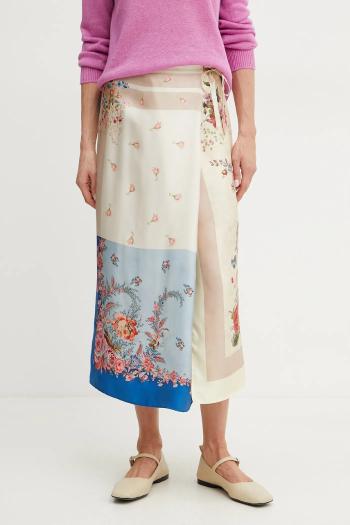 Hodvábna sukňa Weekend Max Mara béžová farba, midi, rovný strih, 2515101012600