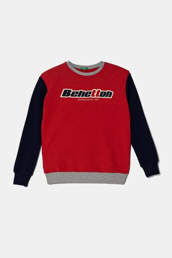 Detská bavlnená mikina United Colors of Benetton červená farba, s kapucňou, s potlačou, 3J68C10N2