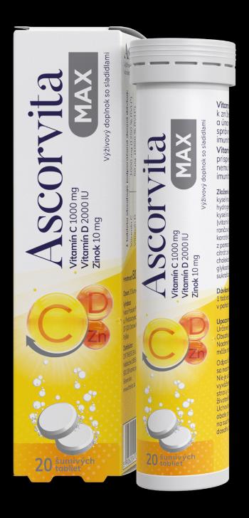 Ascorvita MAX vitamín C, D a zinok 20 šumivých tabliet