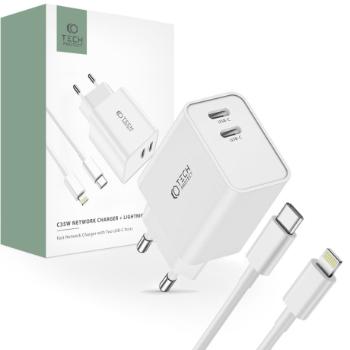 Tech-Protect C35W sieťová nabíjačka 2x USB-C 35W + kábel USB-C / Lightning, biela