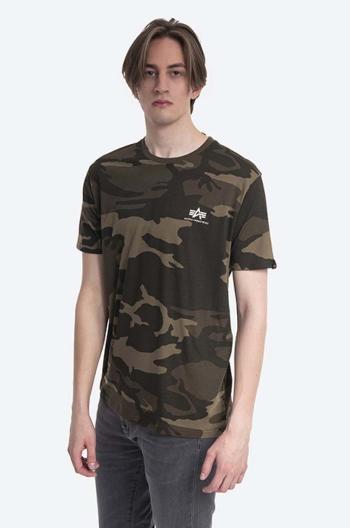 Bavlnené tričko Alpha Industries Backprint T Camo 128507C.239-green, zelená farba, vzorované