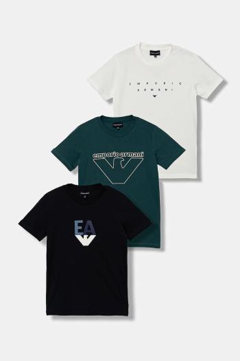 Detské bavlnené tričko Emporio Armani 3-pak tmavomodrá farba, s potlačou, EB000832 AF14503