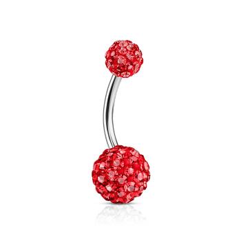 Piercing z chirurgickej ocele, červené guličky vykladané ligotavými zirkónmi