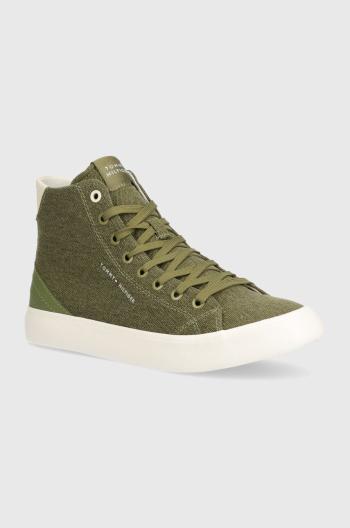 Tenisky Tommy Hilfiger TH HI VULC SUMMER CVS pánske, zelená farba, FM0FM05076