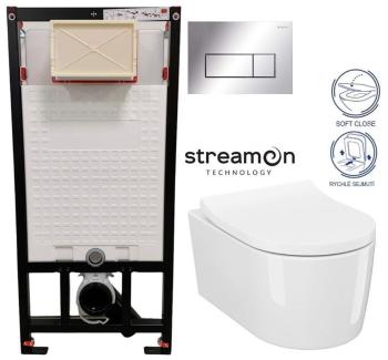 DEANTE Podomítkový rám, pro závěsné WC mísy + SLIM tlačítko chrom + WC CERSANIT INVERTO + SEDÁTKO DURAPLAST SOFT-CLOSE CST_WC01 051P IN1