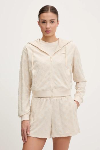 Mikina Guess PEONY béžová farba, s kapucňou, vzorovaná, V5GQ00 KCT02