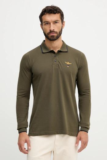Bavlnené tričko s dlhým rukávom Aeronautica Militare zelená farba, s nášivkou, PO1653UP00082