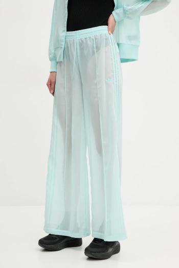 Nohavice adidas Originals Adicolor dámske, tyrkysová farba, široké, vysoký pás, JN6126