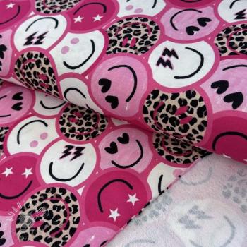Teplákovina Happy faces pink digital print