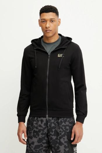 Bavlnená mikina EA7 Emporio Armani pánska, čierna farba, s kapucňou, s potlačou, PJVRZ.8NPM33