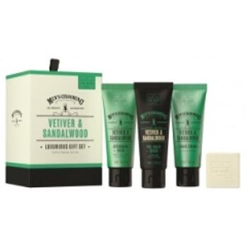 Scottish Fine Soaps Vetiver and Sandalwood krém na holenie 75ml + pleťový peeling pred holením 75ml + balzam po holení 75ml + mydlo 40g