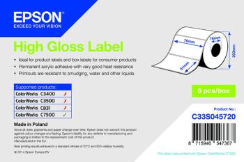 Epson C33S045720 High Gloss, pre ColorWorks, 76x51mm, 2310ks, biele samolepiace etikety