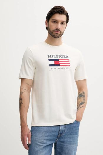 Bavlnené tričko Tommy Hilfiger pánske, béžová farba, s potlačou, MW0MW39843