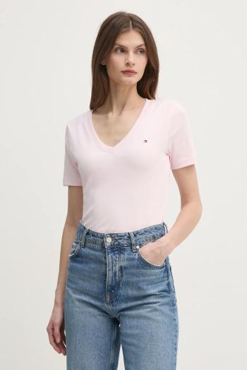 Bavlnené tričko Tommy Hilfiger dámske, ružová farba, WW0WW40584