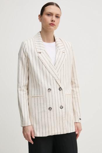 Ľanové sako Pepe Jeans HANNAH béžová farba, dvojradová, vzorovaná, PL402589
