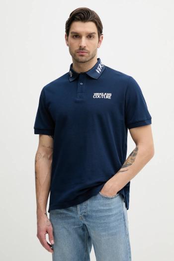 Bavlnené polo tričko Versace Jeans Couture pánske, tmavomodrá farba, s potlačou, 78GAGT05 CJ01T
