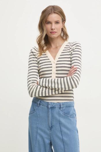 Tričko s dlhým rukávom Dkny dámske, béžová farba, DJ4T1327