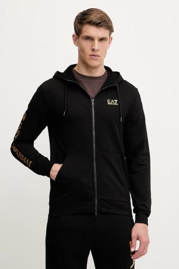Bavlnená mikina EA7 Emporio Armani čierna farba, s kapucňou, s potlačou, AF13512.7M000568