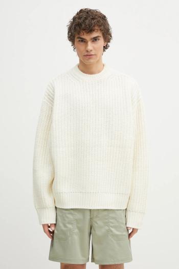 Sveter s prímesou vlny MKI MIYUKI ZOKU Chunky Rib Knit Crewneck pánsky, béžová farba, teplý, CHUNKY.RIB.KNIT.CREWNE.