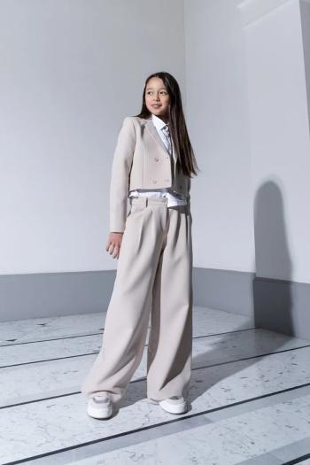 Nohavice širokého strihu Coccodrillo béžová farba, ELEGANT JUNIOR GIRL
