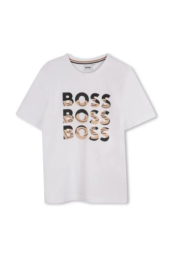 Detské bavlnené tričko BOSS biela farba, s potlačou, J52038
