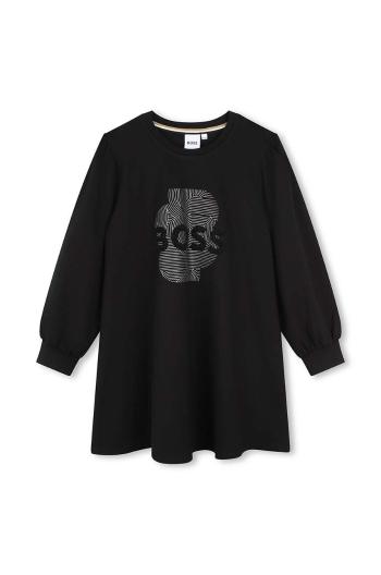 Dievčenské šaty BOSS čierna farba, mini, áčkový strih, J51108
