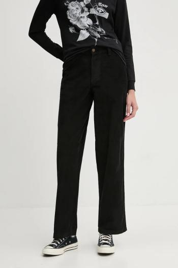 Menčestrové nohavice Dickies CORDUROY CARPENTER čierna farba, rovné, vysoký pás, DK0A863Z