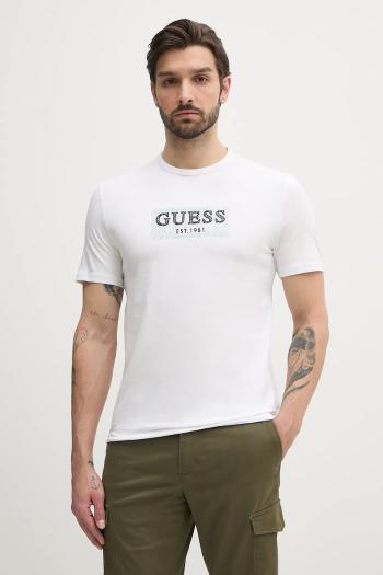 Tričko Guess pánske, biela farba, s nášivkou, M5GI19 J1314