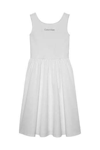 Dievčenské šaty Calvin Klein Jeans biela farba, midi, rovný strih, IG0IG02908
