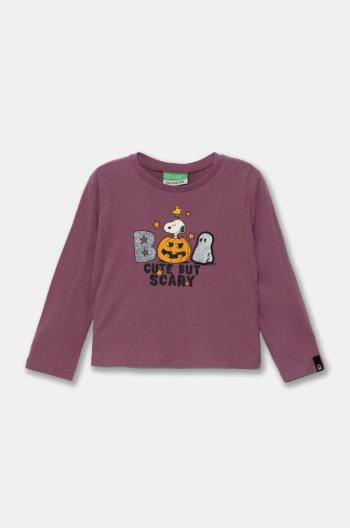 Detská bavlnená košeľa s dlhým rukávom United Colors of Benetton fialová farba, 3VR5G10JA