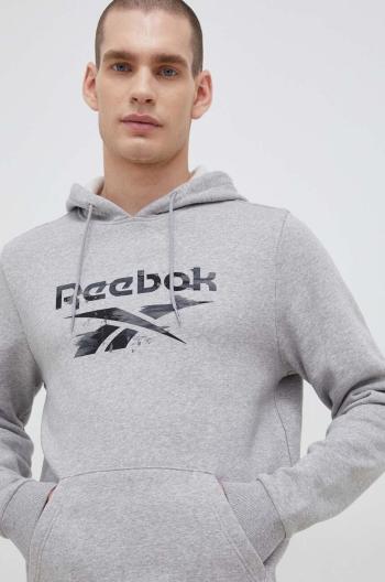 Mikina Reebok pánska, šedá farba, s kapucňou, vzorovaná