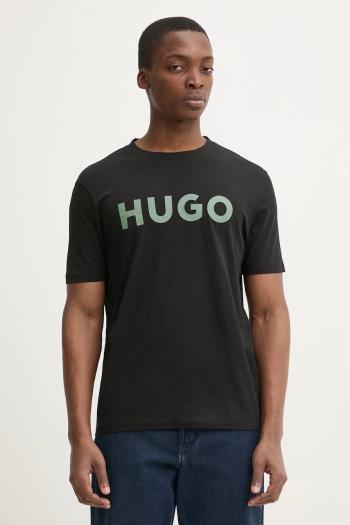 Bavlnené tričko HUGO pánske, čierna farba, s potlačou, 50467556