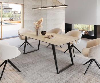 Jedálenský stôl Edge 200x100 keramický travertín prírodný kov skosený