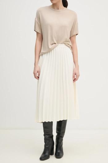 Sukňa Tommy Hilfiger béžová farba, midi, áčkový strih, WW0WW43886