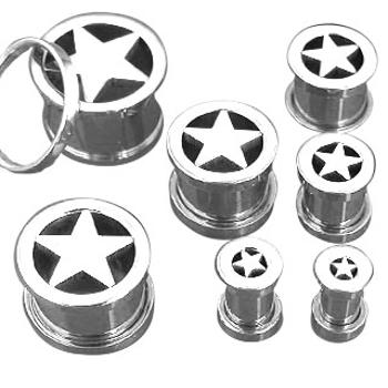 Šrubovací tunel plug do ucha z ocele 316L s hviezdou v strede - Hrúbka: 6 mm 