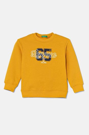Detská bavlnená mikina United Colors of Benetton žltá farba, s potlačou, 3FWYG10FN