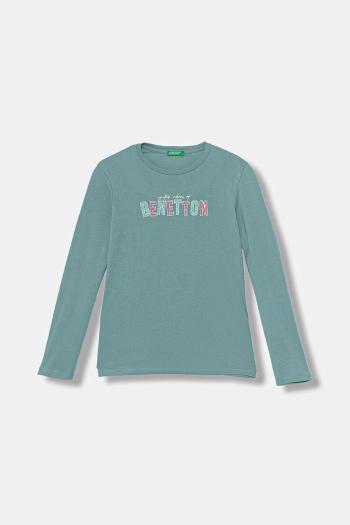 Detská bavlnená košeľa s dlhým rukávom United Colors of Benetton tyrkysová farba, 3I9WC10Q2