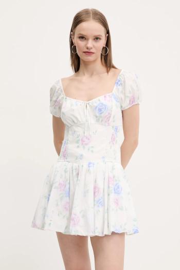 Bavlnené šaty Hollister Co. biela farba, mini, áčkový strih, KI359-5083