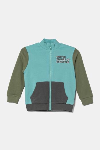Detská bavlnená mikina United Colors of Benetton tyrkysová farba, s potlačou, 3J70G503M