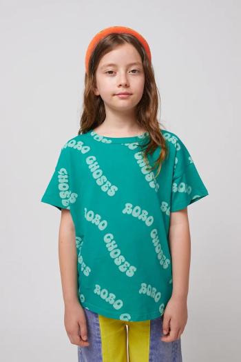 Detské bavlnené tričko Bobo Choses Wavy zelená farba, vzorované, 125AC005