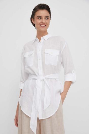 Ľanová košeľa Lauren Ralph Lauren biela farba, regular, s klasickým golierom, 200786629