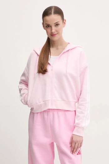 Mikina adidas Essentials dámska, ružová farba, s kapucňou, s nášivkou, IS6998