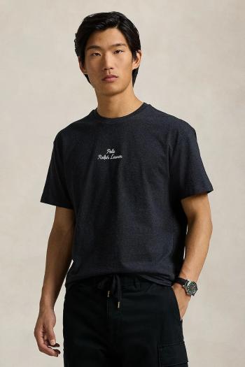 Bavlnené tričko Polo Ralph Lauren pánsky, čierna farba, jednofarebný