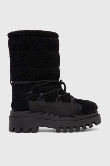 Snehule Calvin Klein Jeans FLATFORM SNOW BOOT SHERPA WN čierna farba, YW0YW01195