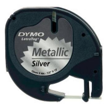 Dymo LetraTag 91208 S0721730 12mm x 4m čierna tlač/strieborný podklad originálna páska metalická